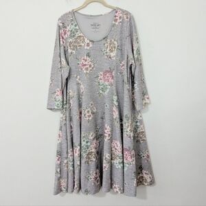 Torrid NWT Super Soft Plush Floral Print Skater Dress Mini 3/4 Sleeve Gray 2